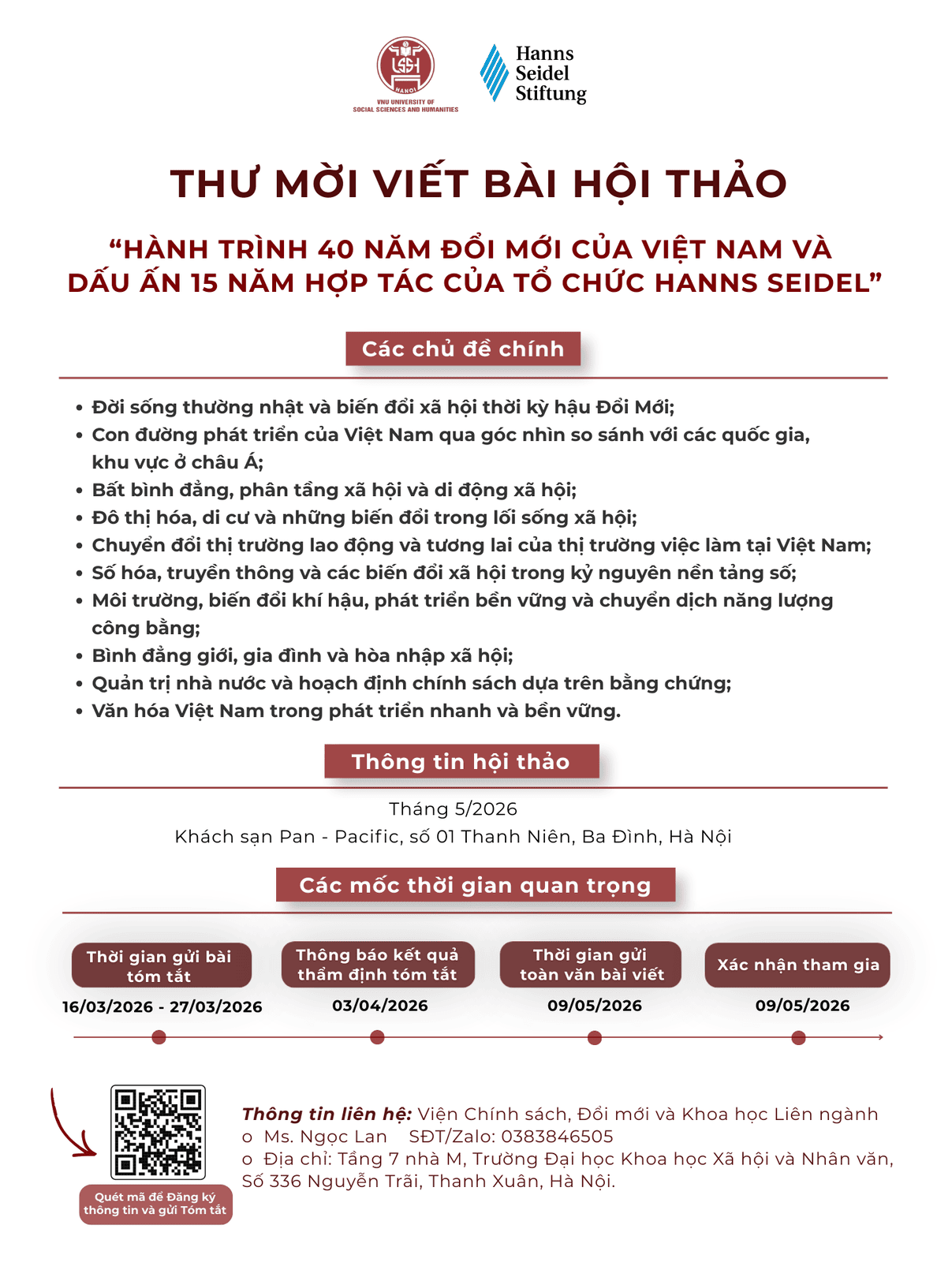 Thư mời viết bài hội thảo" Hành trình 40 năm Đổi Mới của Việt Nam và Dấu ấn 15 năm hợp tác của Tổ chức Hanns Seidel"